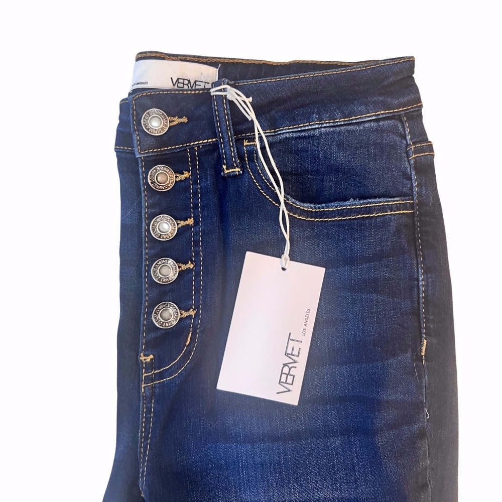 NWT- Vervet Button Fly, high rise, dark shinny jeans